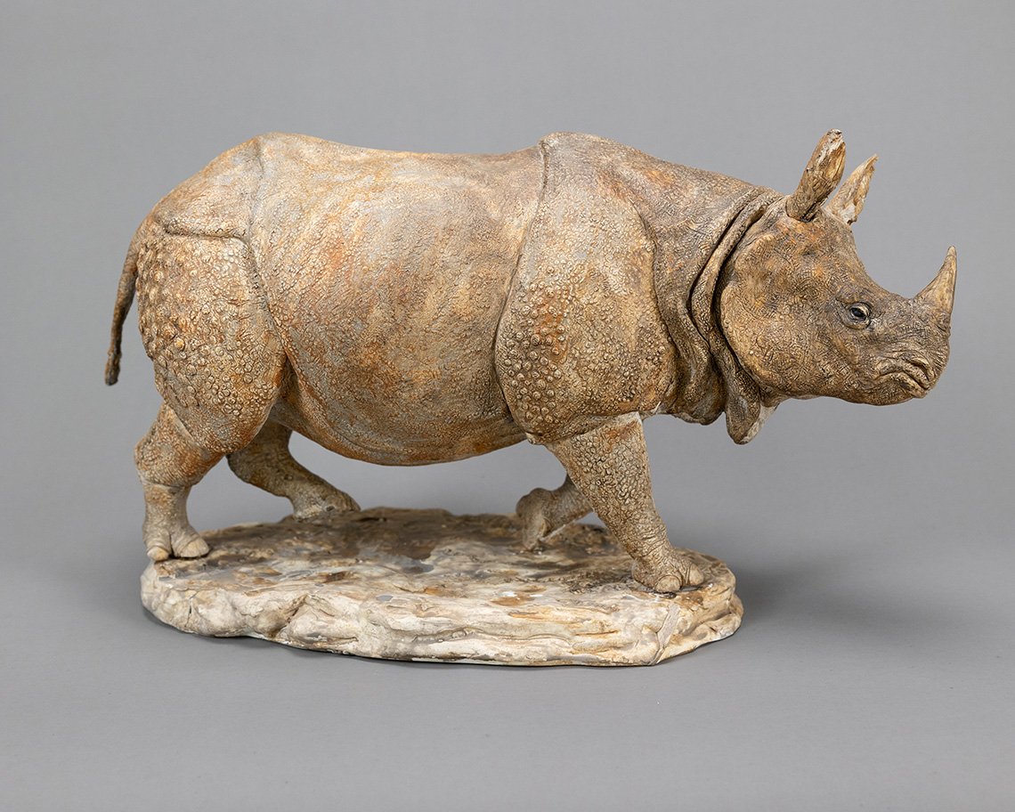 Indian Rhinoceros, sculpture by Charlie McGrady, view 2